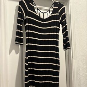 Soprano Black and Cream Striped Long Sleeve Dress